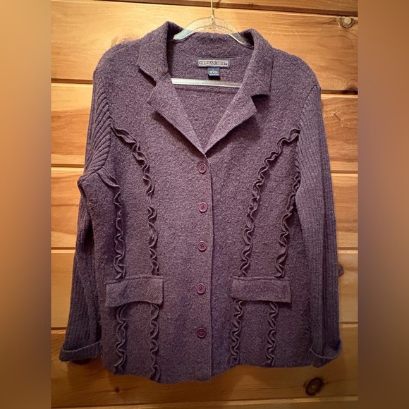 Herman Geist Womens Medium 100% Wool Cardigan Sweater Deep Purple  75343 - Picture 1 of 8